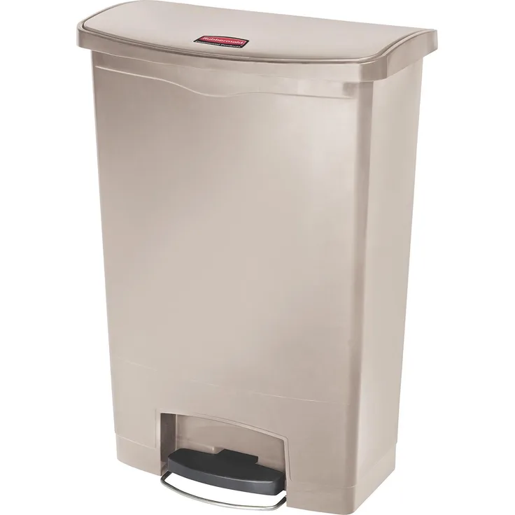 Rubbermaid Slim Jim 1883552 90 Litre Front Step Step-On Resin Wastebasket - Beige