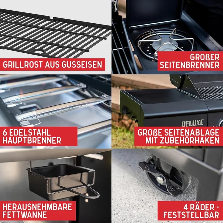 Nexgrill Gasgrill "Deluxe" mit Seitenkochfeld, schwarz,6+1 Brenner – Bild 4