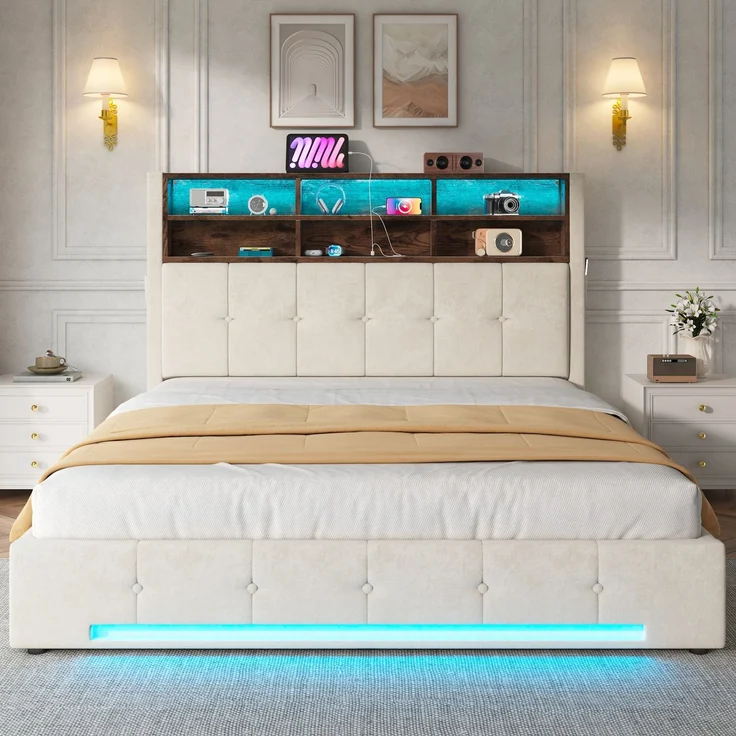 TavilaEcon Polsterbett mit Bettkasten und USB-C-Anschluss beige Liegefläche 180 × 200 cm – Bild 9