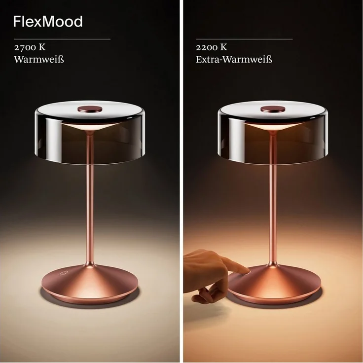 SIGOR LED Tischleuchte Akku-Glasleuchte NUMOTION rosegold, Dimmbar, LED fest integriert, Warmweiß – Bild 3