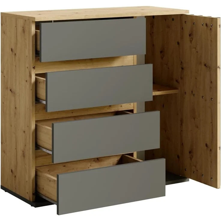 Lomadox Garderoben-Set DAVIS-166, (Spar-Set, 2-St, Kommode Garderoben Kombination), Eiche graphit Lamellen-Design grifflos modern – Bild 5