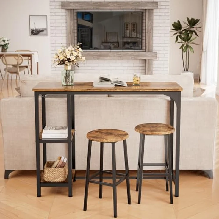 Bealife Bartisch mit Barhocker-Set, Kneipentisch-Set mit 2 Ablagen und Glashalter, Küchen-Bartisch-Set für Küche, Wohnzimmer, Esszimmer (Schwarz) – Bild 9