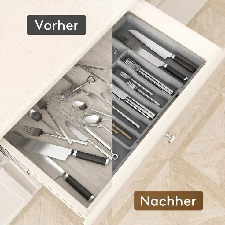 Lifewit Besteckeinsatz Besteckkasten für Schubladen, Verstellbarer Besteckhalter (2 St) – Bild 3