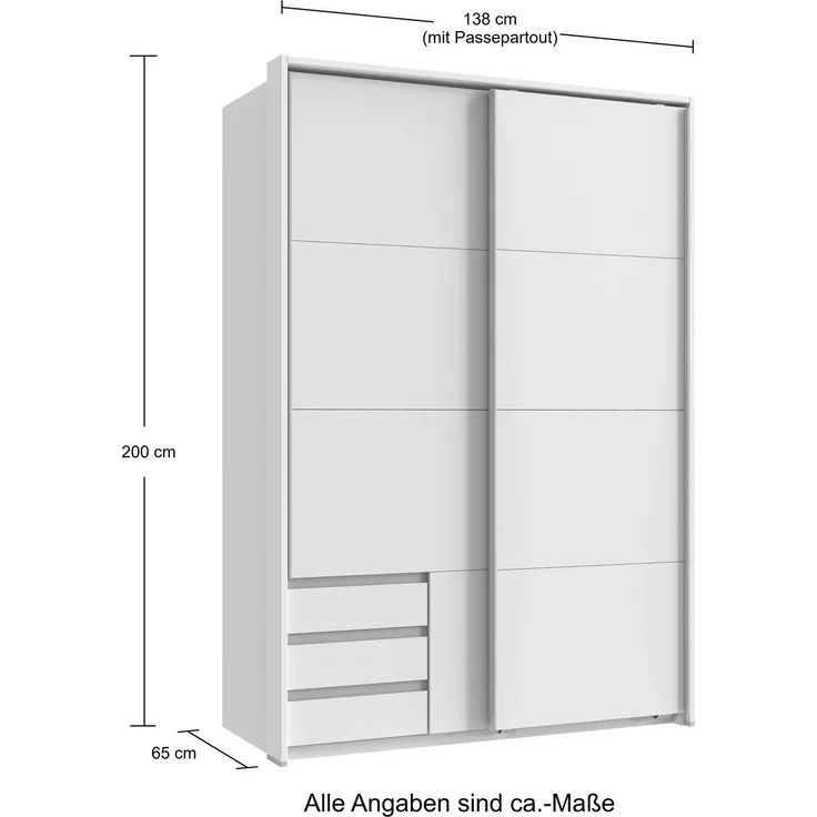 Schwebetürenschrank Kleiderschrank 138cm Weiß Passepartout Eiche Artisan Dekor – Bild 8