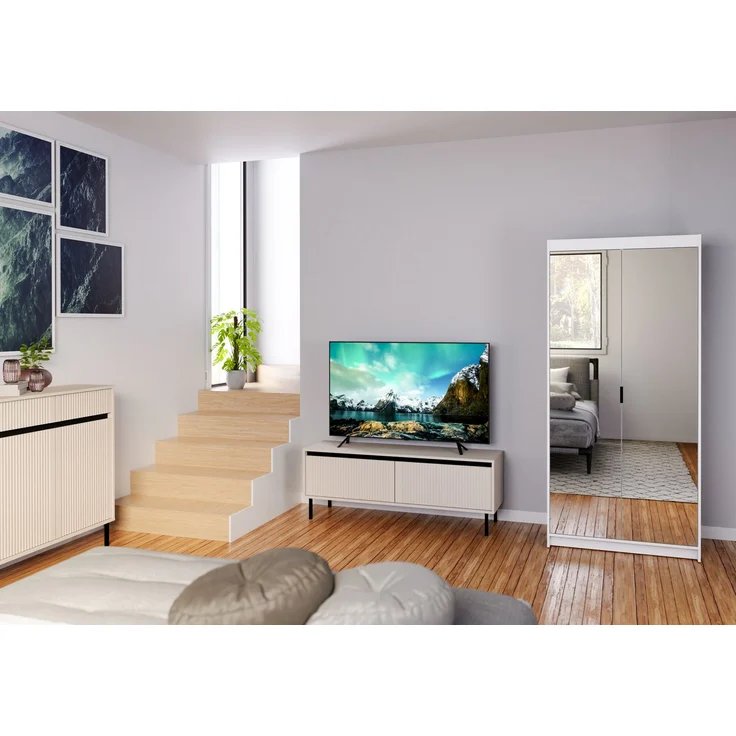 AX LIVING Schrank mit Spiegel Weißen Kleiderschrank Storicos 2T 89,7cm – Bild 6