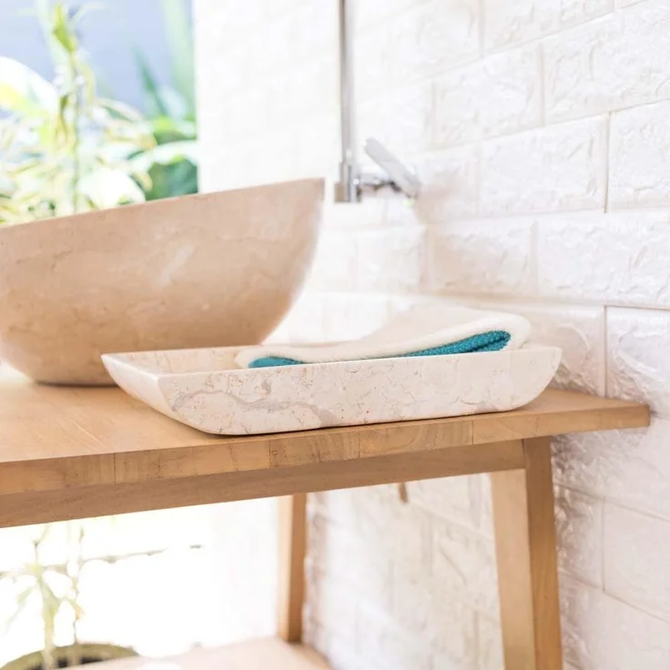 wohnfreuden Dekotablett Marmor Schale rechteckig creme 30 cm, 1349 – Bild 8