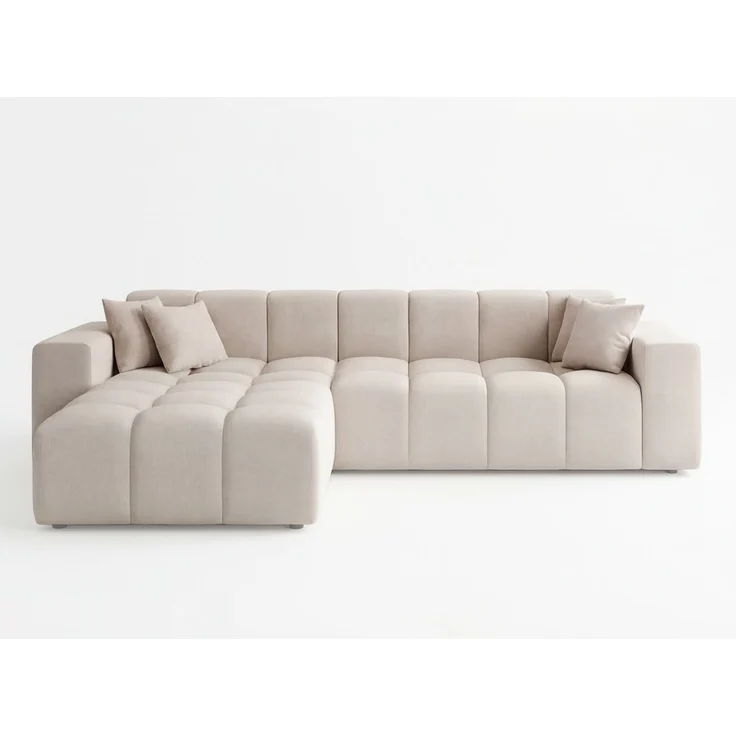 GRAINGOLD Ecksofa Loopo, Couch L-Form mit Wellenfeder, Velour-Stoff, Beige, Links – Bild 2