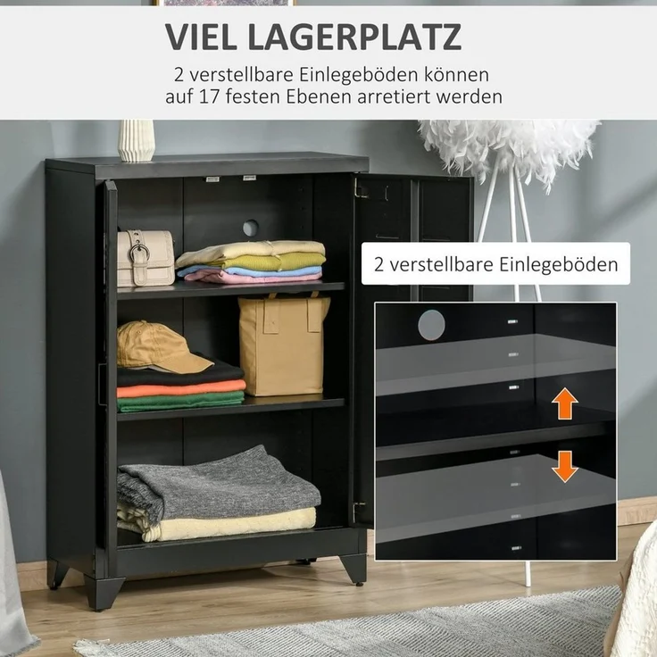 HOMCOM Highboard Aktenschrank mit Lamellentüren (Aufbewahrungsschrank, 1 St, Lagerschrank), Schwarz 75 x 33 x 110 cm – Bild 3