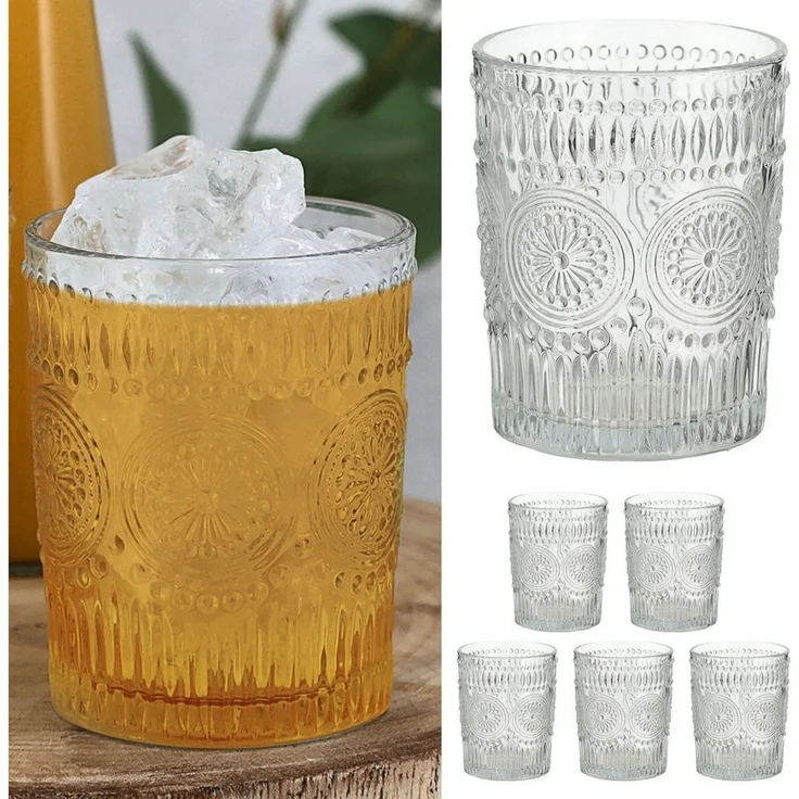 CEPEWA Glas Trinkglas 6er Set 'Mandala' Ø8x10cm 300ml Glas klar Getränkegläser – Bild 2