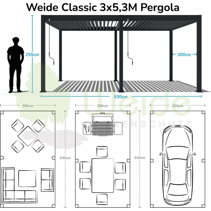 Weide 'Classic' Pergola, freistehend, Aluminium / Stahl beige, 300 x 530 x 255 cm – Bild 6