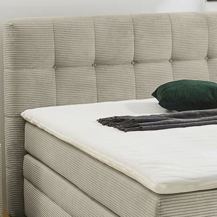 Boxspringbett 140x200 cm H3 Federkernmatratze Bonell Topper, Cord in Beige Grau – Bild 4