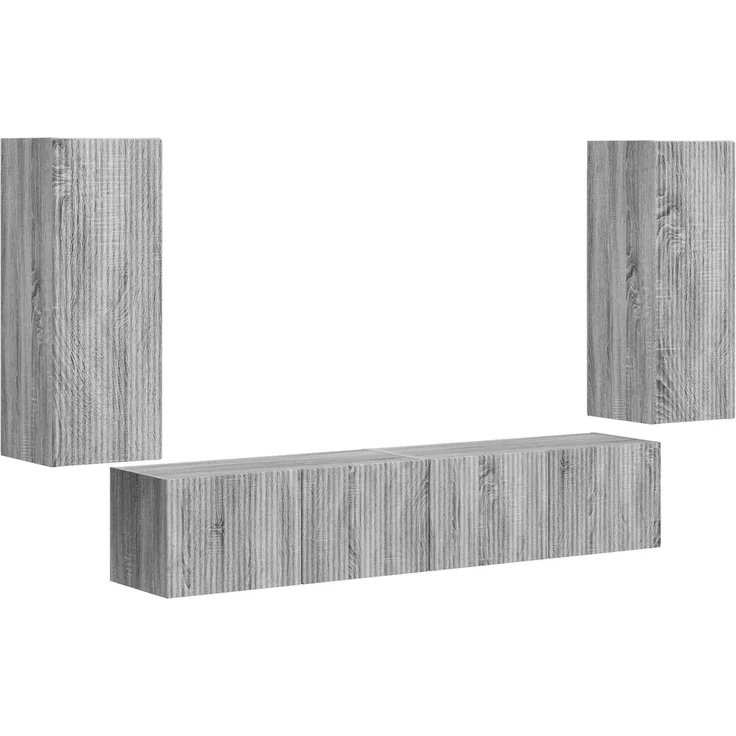 vidaXL TV-Wandregal-Set Wandmontiert 4 pcs Graues Sonoma Holzwerkstoff 3408922 – Bild 2