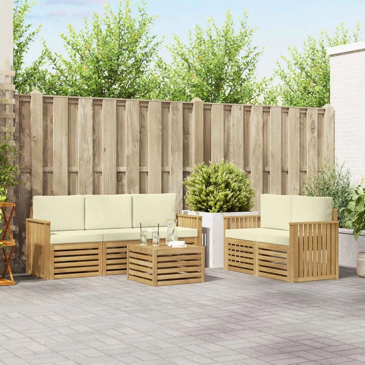 vidaXL Outdoor-Sofagarnitur 6 stk. 5-Sitzer Weiß und Creme Polyester 3391390 – Bild 1