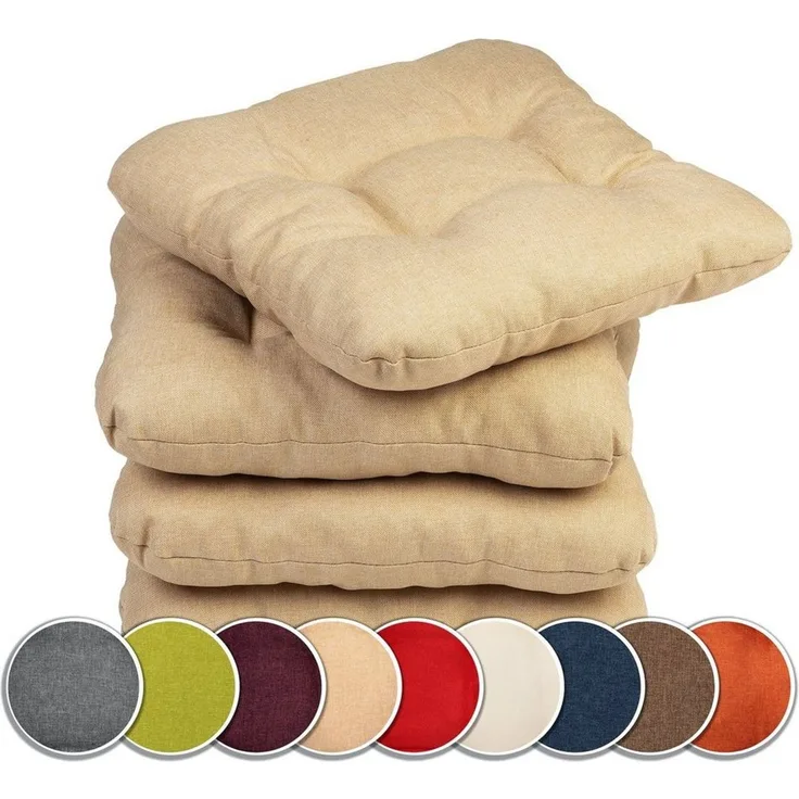 sunnypillow Stuhlkissen 4er Set Stuhlkissen 40x40 cm Bequeme 8cm, Polsterauflage Auflage für Stühle / Bänke