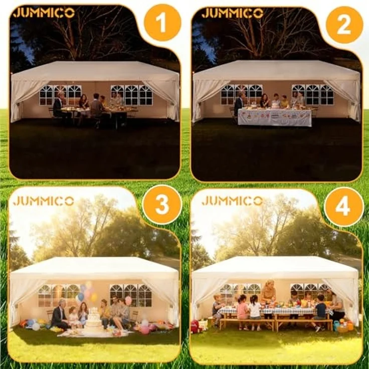 JUMMICO Pavillon 3x6 Wasserdicht Stabil Winterfest Höhe Verstellbar,Faltpavillon mit 6 Seitenwänden,Pavillion UV Schutz 50+,Gartenpavillon Faltzelt für Garten, Innenhof, Camping,Gazebo Beige – Bild 7