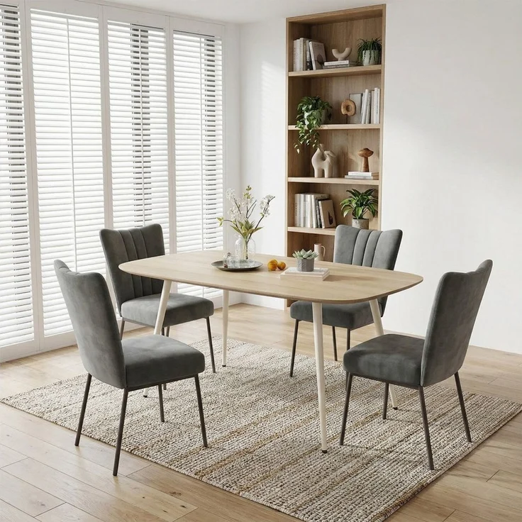 Jiexi Essgruppe Esstisch Set 5-teilig 120x69 MDF Eichenoptik Kombi mit Samt Stühlen – Bild 1