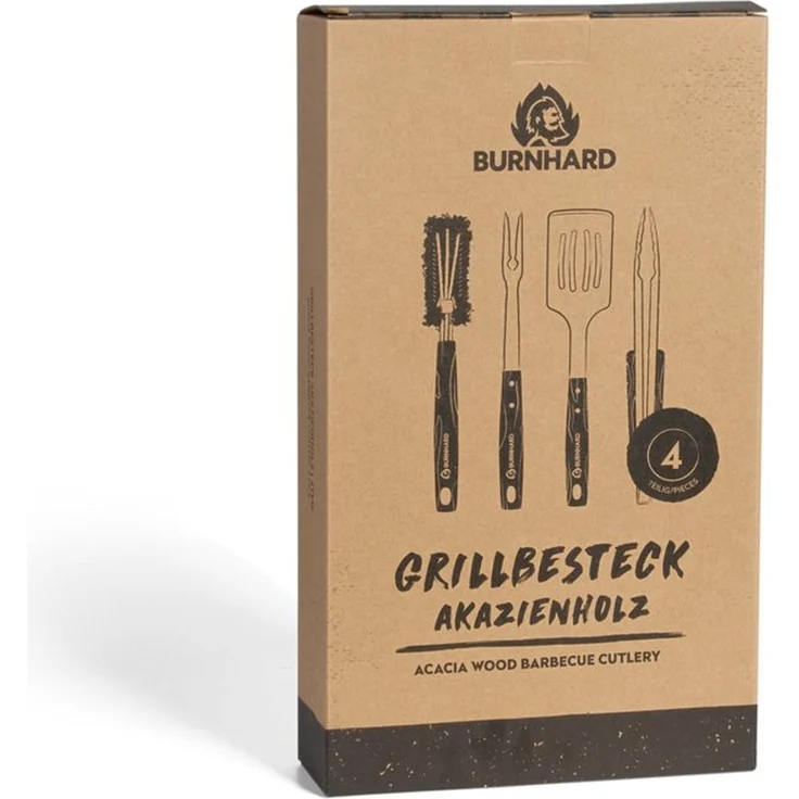 BURNHARD Grillbesteck-Set, 4-teilig, Edelstahl silber / Holz natur – Bild 2