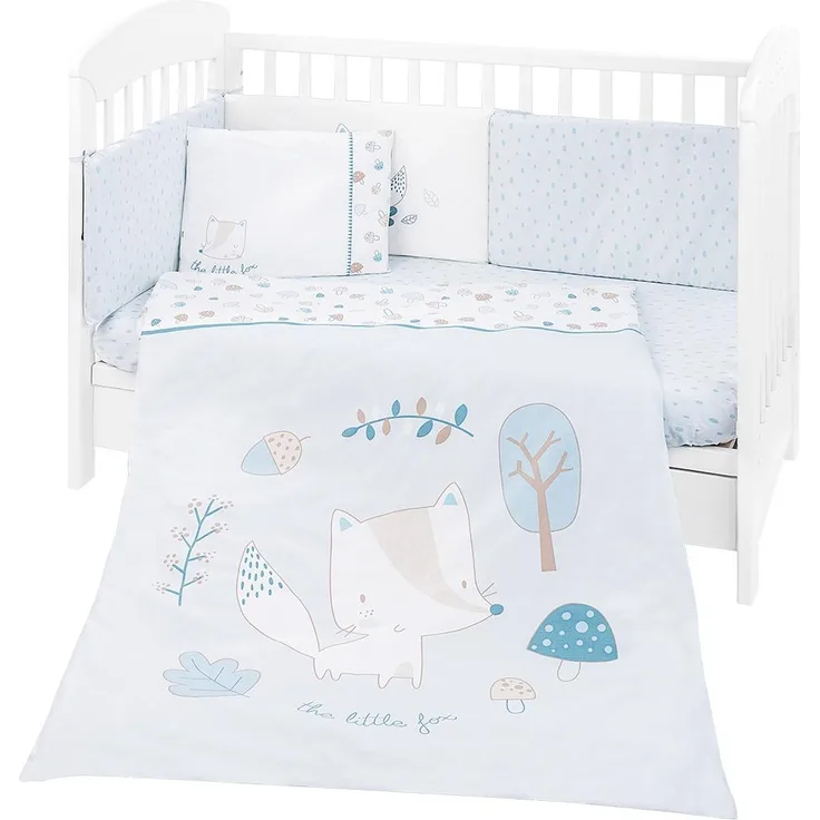 Kikkaboo Babybettwäsche 6-teilig. Decke 135x95 cm Laken 140x70 cm Nestchen blau