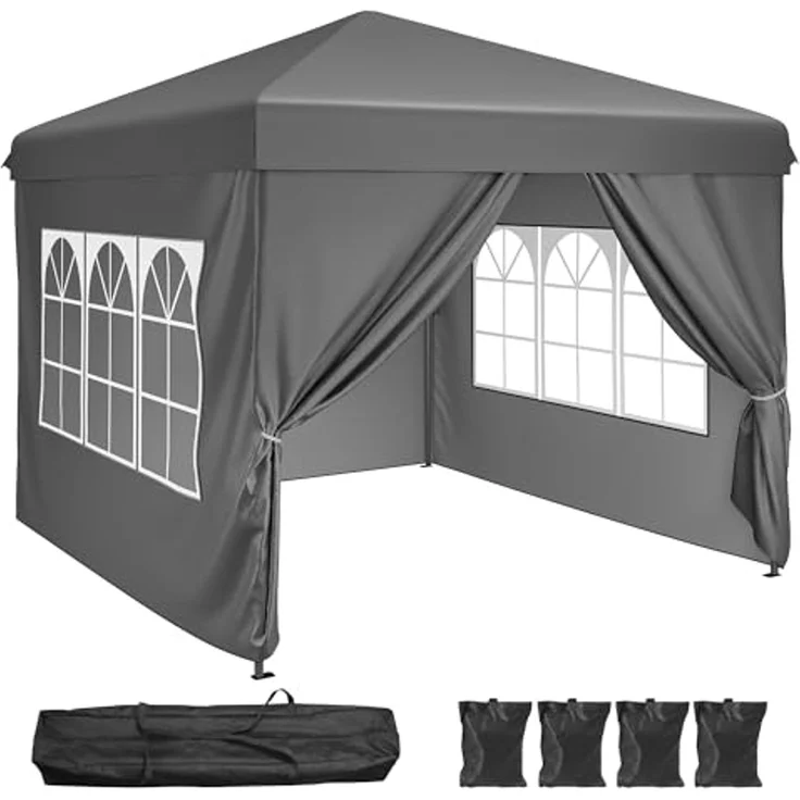 YITAHOME 2,5x2,5 wasserdichte Pavillon Faltpavillon mit Seitenteilen, Höhenverstellbar Faltbarer Pop up Pavillon Perfekt für Outdoor Partys, Camping, Märkte und Festivals, Dunkelgrau – Bild 1