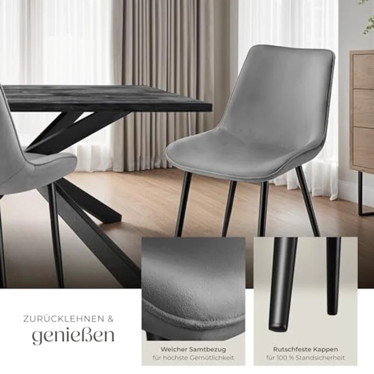 tectake Esszimmerstuhl Set Stuhl (2er Set, 2 St), gepolstert, in Samtoptik – Bild 7