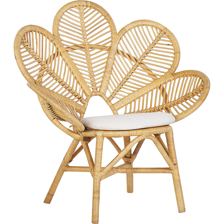 Rattanstuhl natürlich Auflage beige Pfauform FLORENTINE