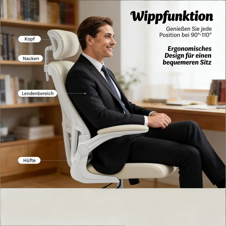 Atmungsaktiver Computerstuhl,Hohe Rückenlehne Konferenzstuhl,Bürostuhl,Bequemer Spielstuhl,Bürostuhl mit Rädern(nur mit Bürostühlen)--Beige--67.5x62x123.5cm--YOUDENOVA – Bild 2