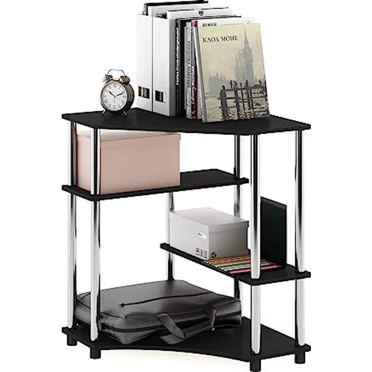 Furinno Turn-N-Tube Platzsparender Eckschreibtisch mit Regalen, Holzwerkstoff, Americano/Edelstahl – Bild 2