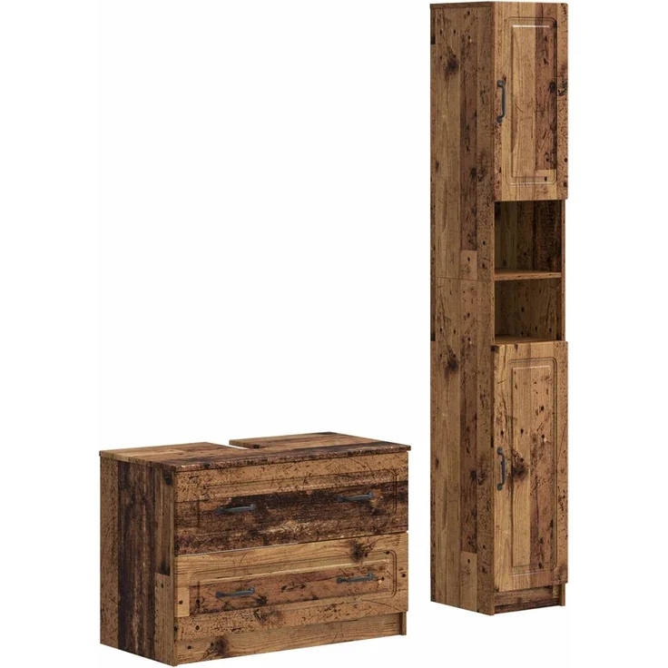 vidaXL 2-teiliges Badezimmer Schrank Set UTRECHT Altholz Holzwerkstoff 3417574 – Bild 1