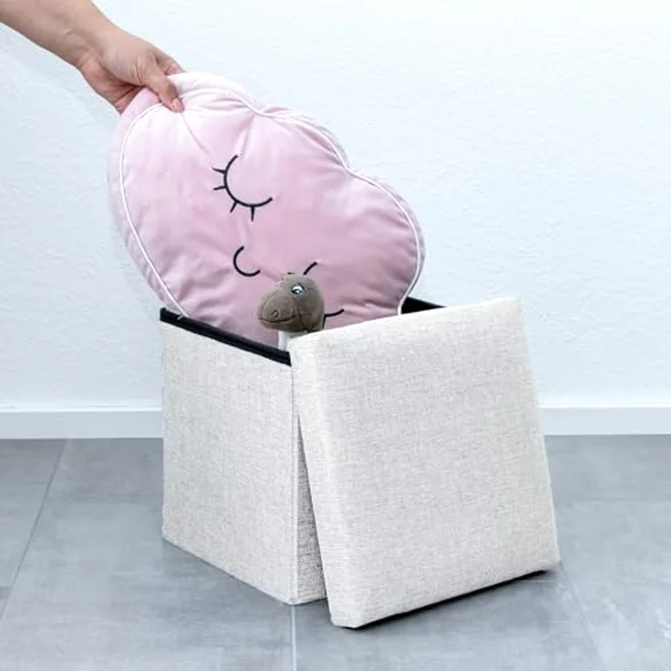Intirilife Sitzhocker (Sitzwürfel mit Stauraum 30x30x30 cm in SCHNEE WEIß - Fußablage, 1 St), Faltbare Sitzhocker - aus Stoff mit Mulden - Aufbewahrungsbox Truhe – Bild 6