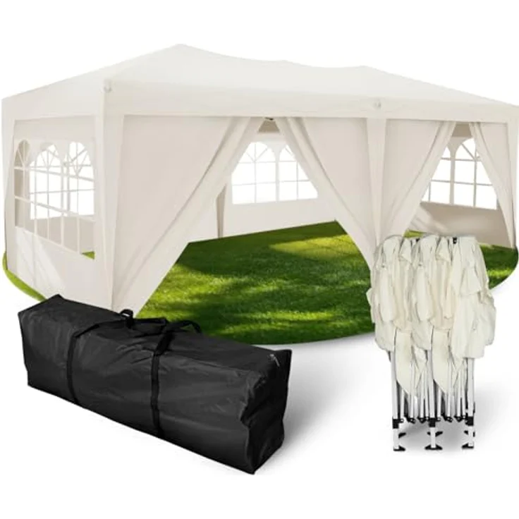 Kronenburg Faltpavillon wasserdicht Pavillon mit 6 Seitenteilen, Gartenzelt, 3x6 m - mit UV Schutz 50+, Champagner – Bild 2