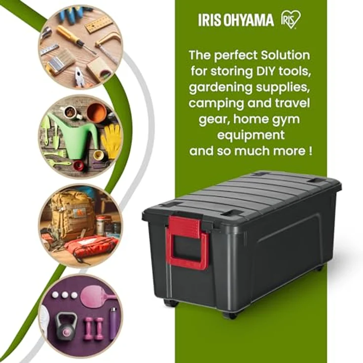 Iris Ohyama, Große Kunststoff-Aufbewahrungsbox, 75L, Garagen-box, Schwarz, Stapelbar, Robuste Schnappverschlüsse mit Griffen, SIA-75 – Bild 6