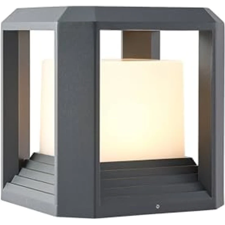 Lucande Serenella, LED Sockelleuchte in Würfelform, strahlwassergeschützt IP65, anthrazit, 16,5W, 995 Lumen, warmweiß 2700K, Höhe 27 cm – Bild 1