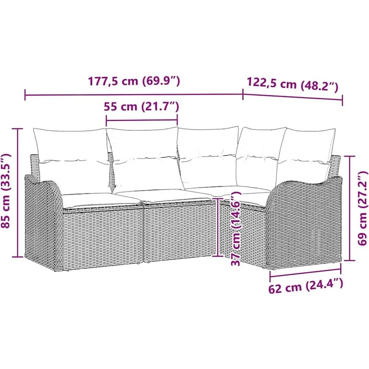 vidaXL Gartensofa-set mit Speicher 4 pcs Beige Poly-Rattan 3354350 – Bild 10
