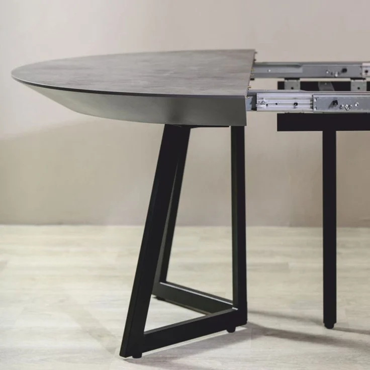 Casa Padrino Esstisch Grau / Schwarz 138-314 cm - Runder Ausziehbarer Küchentisch – Bild 3