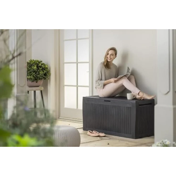 Keter Comfy Aufbewahrungsbox aus Kunstharz, 270 l, Graphit, 116,7 x 44,7 x 57 cm – Bild 9