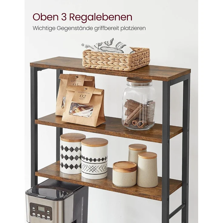 Vasagle Küchenregal mit Ablagen, Stahl vintagebraun-schwarz, 40 x 60 x 167 cm – Bild 6