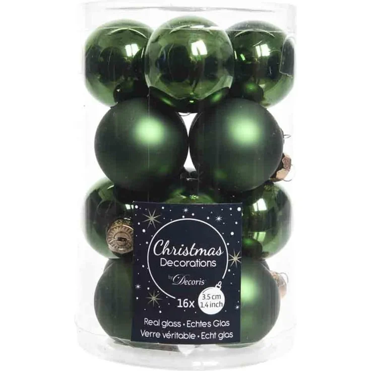 Kaemingk Weihnachtsbaumkugel, Weihnachtskugeln Glas 3,5cm 16 Stück - Piniengrün