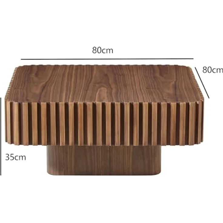 Square Fluted Coffee Table, Modern Ribbed Center Table with Solid Wood Stripe Accent, MDF with Wood Veneer Construction, Contemporary Accent Table for Living Room, Bedroom, and Office (Walnut Color) – Bild 3