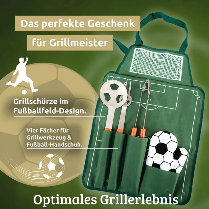 Grillbesteck Set SOCCA Grillgabel, Grillzange, Grillwender, Grillhandschuh | Grillset für Männer Geschenk Grillzubehör Grilluntensilien – Bild 3