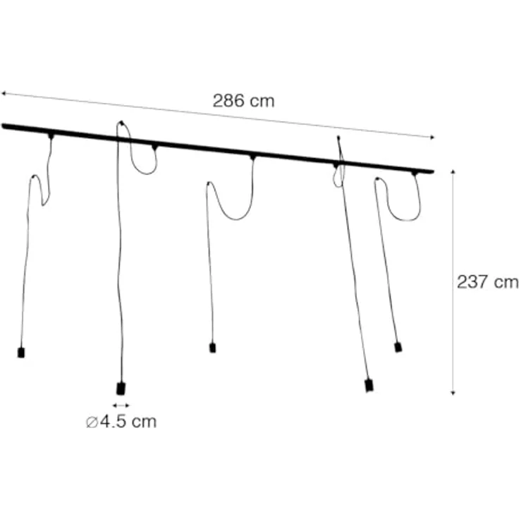 Qazqa Iconic Cavalux Schienensystem Lampen Komplettset, 5-flammige Deckenstrahler in Schwarz, 286cm, dimmbar, E27 Fassung, ideal für Küche und Büro – Bild 4