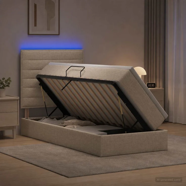 vidaXL LED-Speicherbett mit Matratze Creme 90 x 200 cm Stoff 3459859 – Bild 1