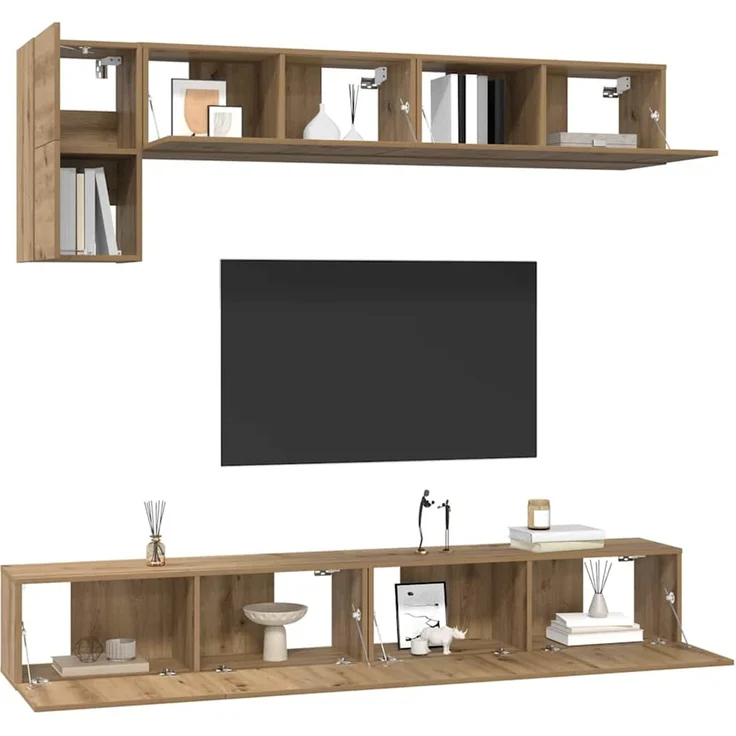 vidaXL TV-Schrankset Wandmontiert 5 pcs Artisan-Eiche Holzwerkstoff 3393197 – Bild 2