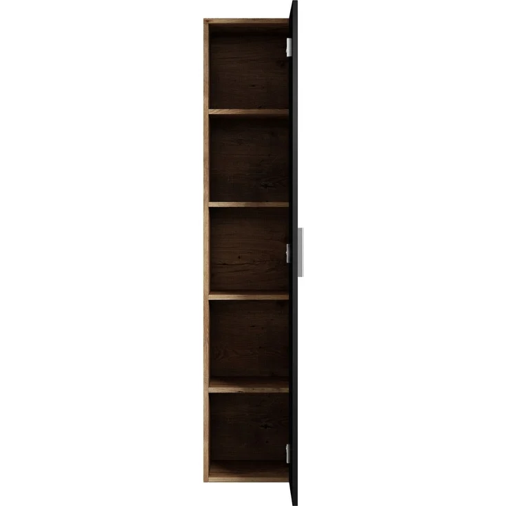 Badplaats Badezimmerschrank Pluto 30 x 30 x 150 cm Kastanien Eiche mitt Schwarz Matt - Hoch Badschrank mit 1 Tür – Bild 2