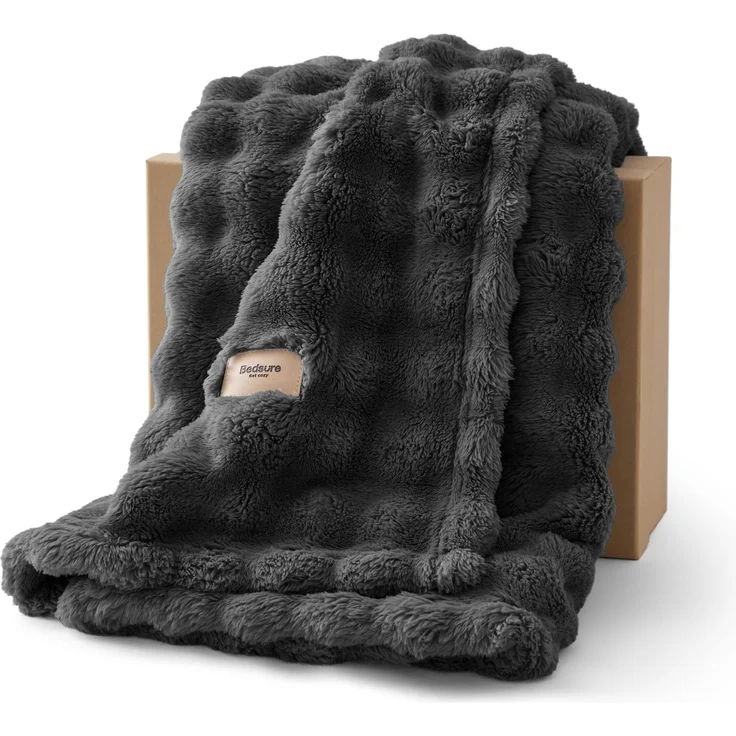 BEDSURE Kuscheldecke Flauschig Bubble Decke - Dunkelgrau, 150x200 cm | Sofadecke, Dicke Fleecedecke, Tagesdecke für Zimmer Deko, Wolkenweich & Atmungsaktiv Wolldecke, Geschenk für Frauen