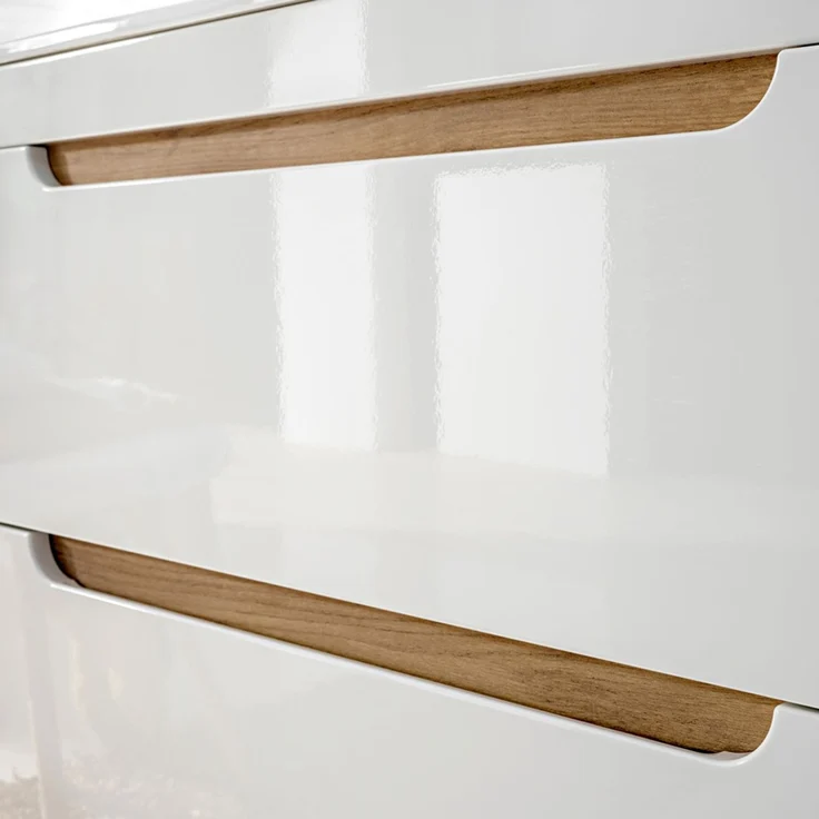 Badezimmer Set 7-tlg in Hochglanz weiß mit Wotan Eiche Nb. LUTON-56 mit LED-Spiegelschrank, B/H/T ca. 180/200/46 cm – Bild 10