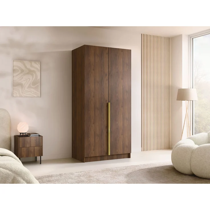 Drehtürenschrank Borton I, Kleiderschrank mit 2 Türen (Farbe: Nuss Warmia / Nuss Warmia + Gold) – Bild 2