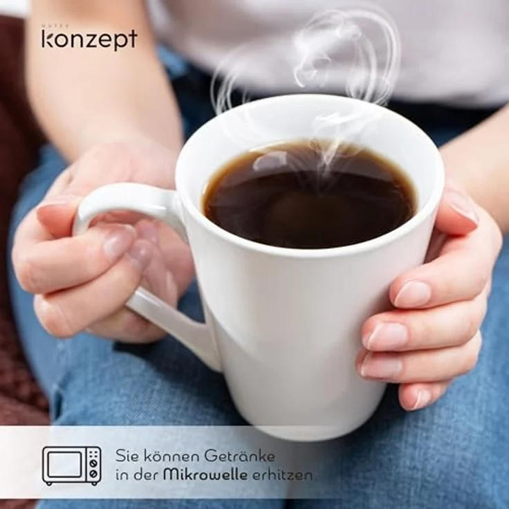 KONZEPT Becher Kaffeebecher aus Porzellan, 280 ml Set 6er Teetassen in Weiß, Kaffee-Tassen zum Bemalen – Bild 3