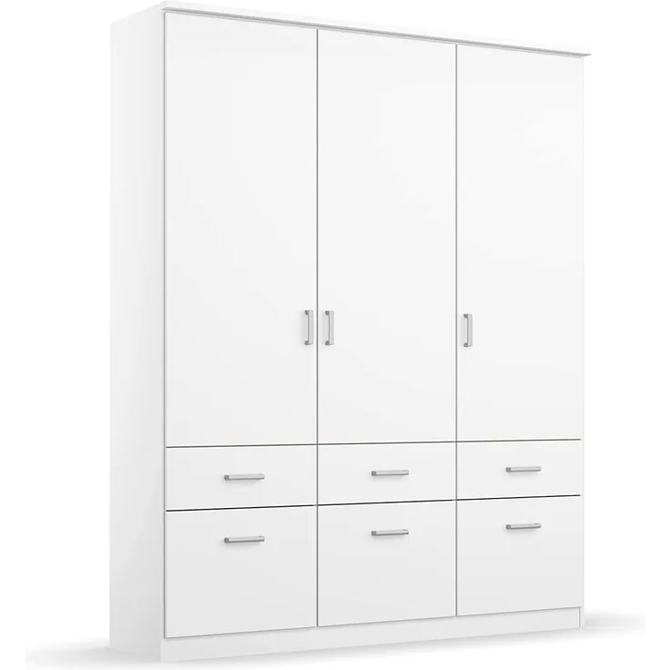 Rauch Möbel Bremen Schrank Drehtürenschrank Kleiderschrank in Weiß mit 6 Schubladen 3-türig, inklusive Zubehörpaket Basic 2 Kleiderstangen, 2 Einlegeböden BxHxT 136 x 199 x 58 cm