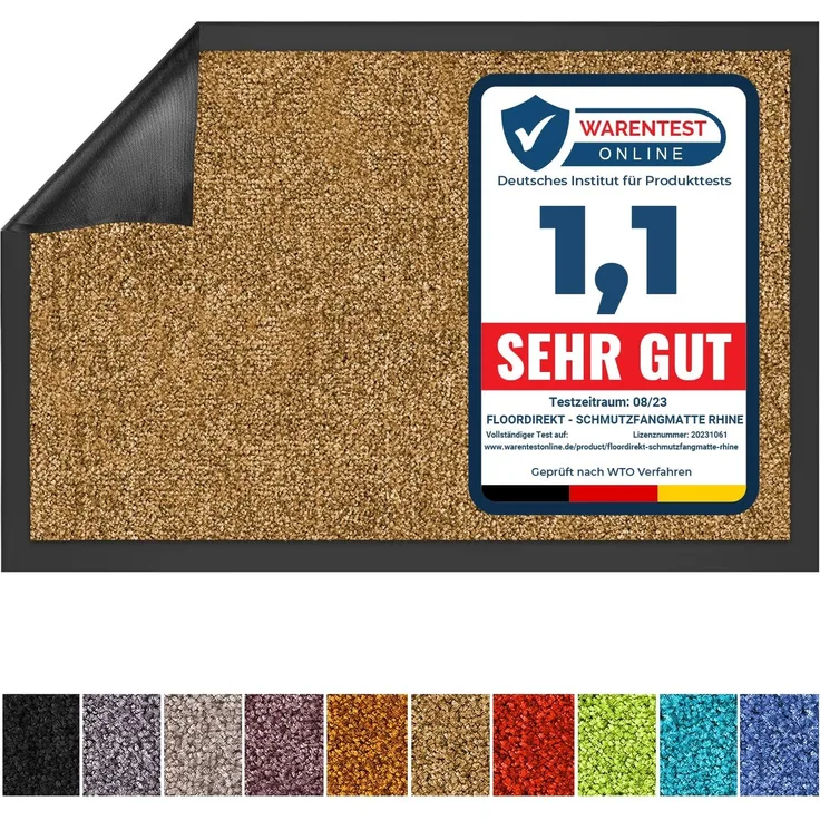 Floordirekt Schmutzfangmatte Rhine - waschbare & leistungsstarke Fußmatte - Sauberlaufmatte mit Rutschfester Rückseite - Türmatte für den Eingangsbereich (Beige, 90 cm x 300 cm)