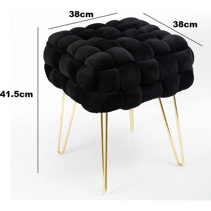 Zedelmaier Sitzhocker Samt-Hocker Quadratischer mit Metallbeinen Kissens D15,5cm Taburett (ZDV42-BK), Größe: L38*B38*H41,5cm Goldene Beine – Bild 2